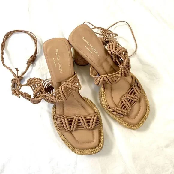 Paloma Barcelo Lace Up Platform Designer Maigo Espadrille Sandal Sand Tan US 8.5